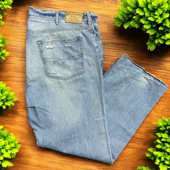 Polo Ralph Lauren Vintage Distressed Blue Denim Jeans Men's Size 48B x 32L - Picture 1 of 10